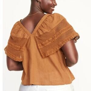 Old Navy Crochet Flutter Sleeve Swing Peasant Top XXL Sisal Burnt Orange Boho